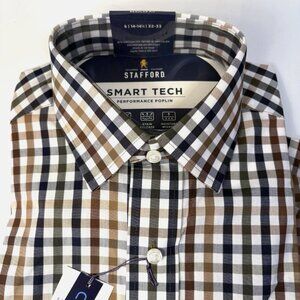 Stafford Smart MagnaTech Performance Poplin Button-Down Shirt Blues/Brown 14-14½